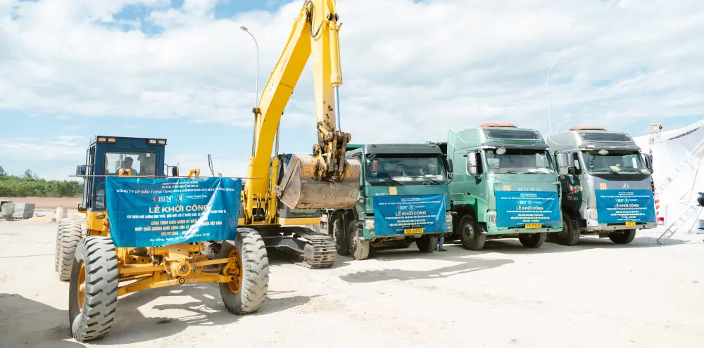 Construction vehicles and equipment assembled at the Groundbreaking Ceremony.